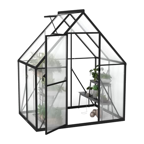 YRHome Premium Gewächshaus Aluminium 125x180x195cm 2.25m² Begehbares Garten-Gewächshaus mit verstärktem Fundament & Dachfenster & Tür Wetterfest & temperaturbeständig für Tomaten, Gemüse & Pflanzen