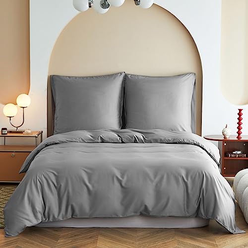 Simple&Opulence Bambus Bettwäsche 135x200 cm, Seidiger und weicher Bettbezug Kühle Bettwäsche-Set Perfekt für Haut und Haar mit Kopfkissenbezügen, Grau