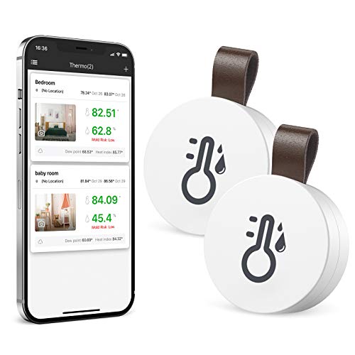 Ankilo Bluetooth Thermometer-Hygrometer, präziser und empfindlicher funkthermometer-Temperatur Sensor mit APP Datenexport für Zuhause, Garage, Gewächshaus, 2 Stück