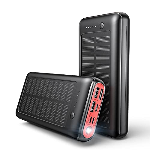 JIGA Solar Power Bank 30000mAh: Solar Powerbank USB-C Ladegerät Externer Akku mit LED-Licht und 4 Ausgängen für iPhone Samsung Camping