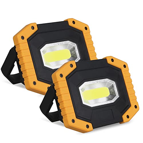 T-SUN LED Baustrahler Akku 2 Stück, Campinglampe Tragbar, 30W 2000LM Superhell Wiederaufladbare Strahler, LED Arbeitsleuchte USB für Garage Outdoor Camping Angeln Notfall Baustellen, 3 Lichtmodi