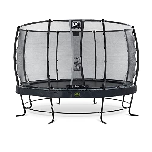 EXIT TOYS Elegant Premium Rundes Trampolin - Mit Deluxe Sicherheitsnetz - Extra Starker und Stabiler Rahmen - Lange Federn - Rostfrei - Einfache Montage - Luxuriöse Ausführung - ø366cm - Schwarz