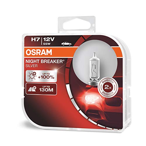 Osram Night Breaker Silver H7, +100% mehr Helligkeit, Halogen-Scheinwerferlampe, 64210NBS-HCB, 12V Pkw, Duo Box (2 Lampen)