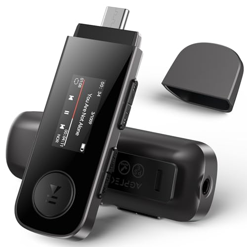 AGPTEK 64GB Tragbare USB MP3 Player mit Bluetooth, Typ-C und USB Musikplayer mit Clip, USB Stick mit UKW-Radio, Aufnahme, unterstützt Mobiltelefon verbinden, Schwarz