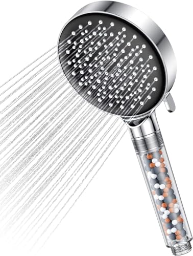 Duschkopf mit Filter, YEAUPE Duschkopf Wassersparend 7,5L/Min, Duschbrause mit 6 Strahlarten, Handbrause Duschkopf, Sparduschkopf mit Filter Gegen Kalk für Hartes Wasser, Chrom