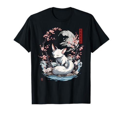 Japanischer Kitsune Yokai weißer Fuchs Geist Ukiyo-E Vintage T-Shirt
