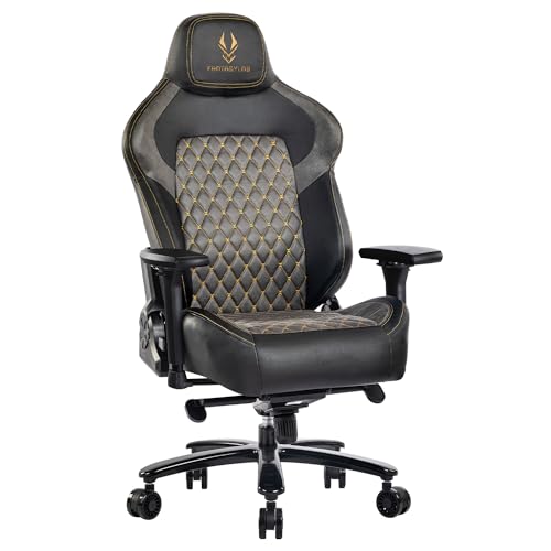 Fantasylab Gaming Stuhl 200KG Belastbarkeit Bürostuhl 200KG Verstellbare Armlehne 4D Gamer Stuhl mit Lendenwirbelstütze Chefsessel Ergonomischer Schreibtischstuhl Schwarz/Grau