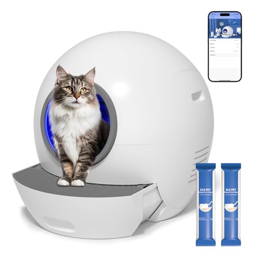 ELS PET Selbstreinigende Katzentoilette katzenklo selbstreinigend: Katzenklo XXL Automatische Katzentoilette mit APP-Kontrolle & Sicherer Alert & Smart Health Monitor für Mehrere Katzen (schneeweiß)