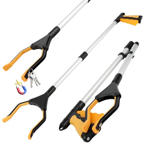 RISVOWO 32' Aluminium Müllzange, Faltbare Greifer Greifzange, 81CM Lang Greifzange mit Magnet, Langer Müllgreifer, rutschfest Gummi Greifer, Müllgreifer für die Müllabfuhr, Abfallsammlung