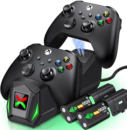 Controller Ladestation mit 2x5520mWh Akku für Xbox Serie X|S, Battery Pack für Xbox One/One S/X/Elite Controller mit 4 Akkudeckeln Zubehör