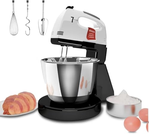 Küchenmaschine, Knetmaschine mit Edelstahl-Rührschüssel, 7-Geschwindigkeiten Einstellung Knetmaschine mit Rührhaken, Knethaken, Schlagbesen (MP3)