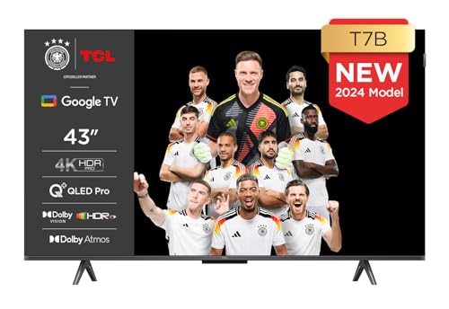 TCL 43T7B 43-Zoll QLED Pro Fernseher, 4K Ultra HD, HDR Pro, Smart TV Unterstützt von Google TV (Dolby & Atmos, Motion Clarity, Freihändige Sprachsteuerung, Kompatibel mit Google Assistant & Alexa)