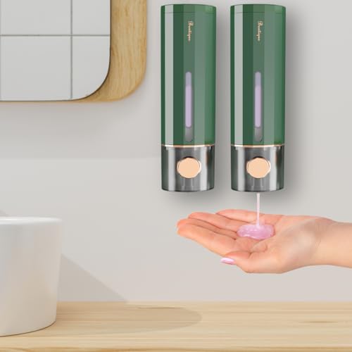 Seifenspender Wandbefestigung, 2er Set Soap Dispenser Ohne Bohren 450ml, Vakuum-Knopf-Technologie, Gleichmäßige Flüssigkeitsabgabe, Auslaufsicher, Geeignet für Shampoo, Flüssigseife, Spülung