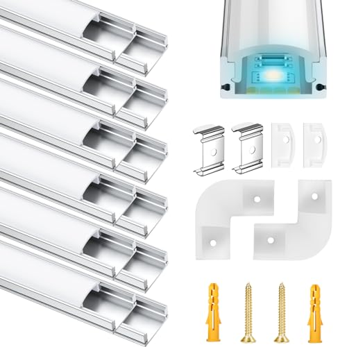 LED Aluminium Profil 12 x 1m LED Aluminium Profil mit Weiß Milchige Abdeckung, Endkappen, und Montageklammer für LED-Streifen (U-profil-silbrig-12m) LED-Streifen Nicht Im Lieferumfang Enthalten