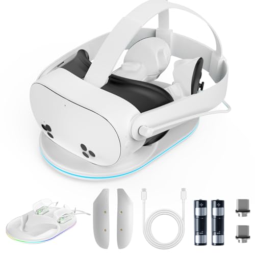 Olycism-Ladestation, kompatibel mit Meta Quest 3S, Ladestation, kompatibel mit Oculus 3S-Headset und -Controller mit 2 wiederaufladbaren Batterien, Beleuchtungszubehör, Ladegerät mit Anzeige