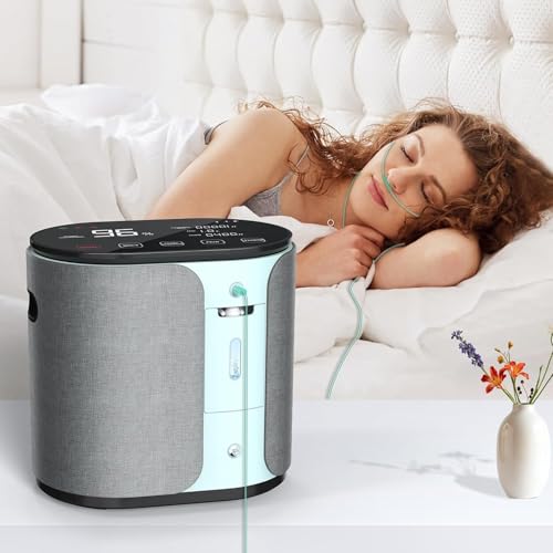 Sauerstoffkonzentrator, Tragbarer Sauerstoffkonzentrator, Sauerstoffgerät für Zuhause Konzentration Einstellbare 1-9L / min, Sauerstoffkonzentrator 96% Hohe Reinheit, 24h Kontinuierliche Sauerstoffver