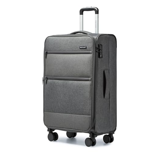 British Traveller Koffer Trolley Groß Reisekoffer 4 Rollen Leicht Weichgepäck Handgepäck Koffer Stoff mit TSA Schloss,Rollkoffer Grau Gepäck L