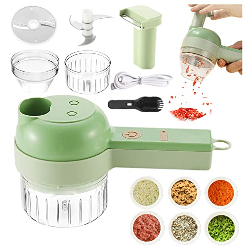 4-in-1 Elektro Gemüsehobel set, Gemüseschneider, Multifunktions-schneider, Küchenmaschine Mixer, Universalzerkleinerer für Gemüse, Obst, Nüsse, Knoblauch, Babynahrung mit USB-Aufladung