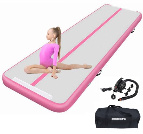 DOBESTS Air Tumbling Matte Aufblasbar 10/20cm Höhe, Gymnastikmatte Größe 2m/3m/4m/5m/6m Turnmatte Trainingsmatte mit elektrischer Luftpumpe Fitnessmatte (Pink, 3m)