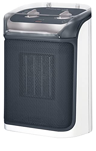 Rowenta SO9281 Mini Excel Aqua Keramik Heizlüfter | Spritzwassergeschützt | leistungsstark | kompakt | leise mit nur 50dB(A) | Tragegriff | 2000W |‎ 20.6 x 14.6 x 30.8cm | Grau/Weiß