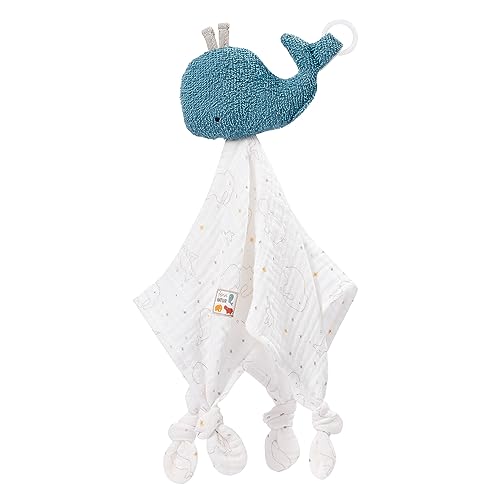 Fehn Schmusetuch Baby Spielzeug Wal fehnNATUR - Schnuffeltuch mit Bio Baumwolle für Neugeborene - Kuscheltier mit Schnuller Befestigung - Handpuppe Schlaftier für Babys und Kleinkinder ab 0+ Monaten
