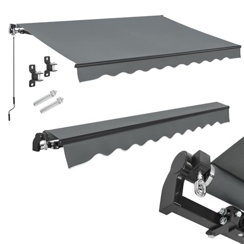 Juskys Gelenkarmmarkise 400 x 300 cm, UV40+ & wasserabweisend, mit Kurbel & Wandhalterung Länge + Winkel einstellbar, Markise für Terrasse & Balkon, Sonnenschutz Balkonmarkise Gelenkmarkise, Grau