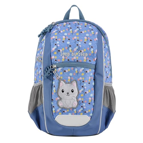 Step by Step Rucksack-Set KIGA Maxi „Cat Momo“, mit separaten Innenfach, ergonomischer Rucksack mit höhenverstellbarem Brustgurt, für Kita, Kindergarten & Freizeit, ab 3 Jahren, 10 l, blau-lila