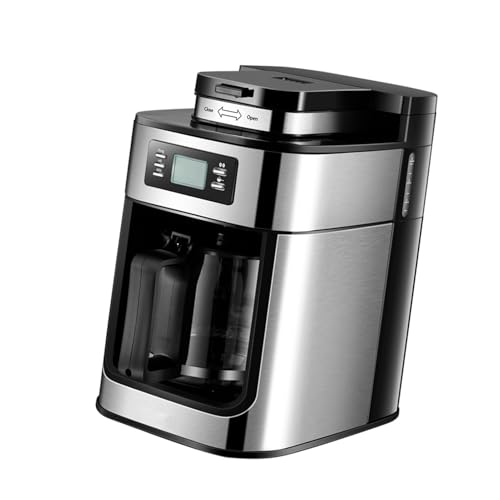 Kaffeemaschine, Kaffeemühle mit LED-Anzeige, 1,2 L, Großes Fassungsvermögen, für den Heimgebrauch, Cafés, Büros, Gewerbliche Nutzung (EU-Stecker)
