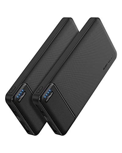 AsperX Power Bank 10000mAh 2 Stück, Slim Klein Aber Stark Externer Handyakkus, USB C Eingang und Ausgang, Tragbares Ladegerät mit 4 Ports kompatibel mit iPhone, Samsung, iPad, Huawei, AirPods