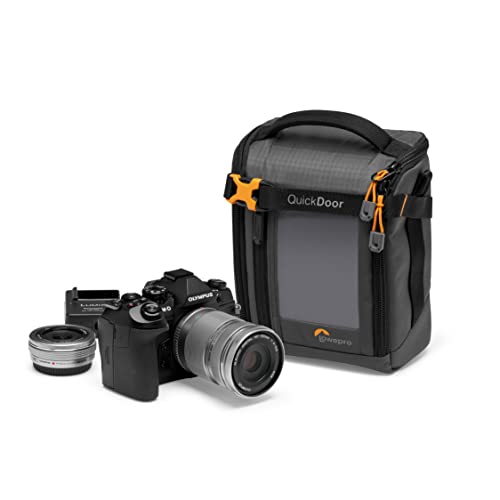 Lowepro GearUp Creator Box Medium II, spiegellose Kameratasche und DSLR-Kameratasche, schnell zugängliche Kameratasche aus recycelten Stoffen, gepolsterter orangefarbener Innenteiler, grau