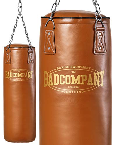 Bad Company Retro Boxsack I Punching Bag ungefüllt inkl. Heavy Duty Vierpunkt-Stahlkette - 120 x 35 cm