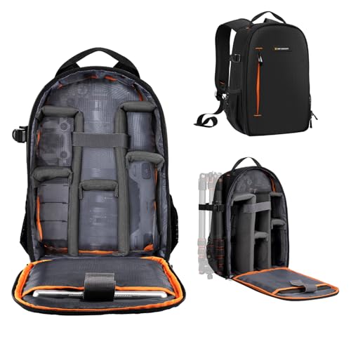 K&F Concept Fotorucksack wasserdicht Kameratasche Kamerarucksack mit Laptopfach für Canon Sony Nikon Olympus SLR/DSLR Kamera, Objektiv und Zubehör, Kleine und leichte Version (schwarz+orange)