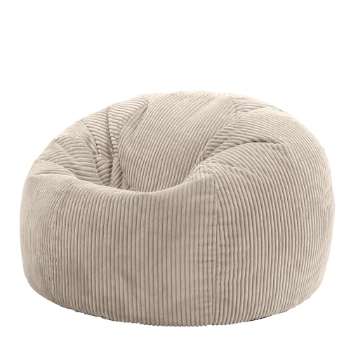 Icon Kingston Sitzsack, Beige, Sitzsack Sessel, Cord Sitzsack, Sitzsack Erwachsene mit Füllung, Sitzsack Flauschig, Sitzsack Schlafzimmer, Sitzsack Wohnzimmer