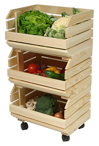 Stapelkisten Set Gemüseregal Mit Rollen 3 Holzkisten Regal Obsthorde Kartoffelkiste Holz Natur Mit Montageanleitung