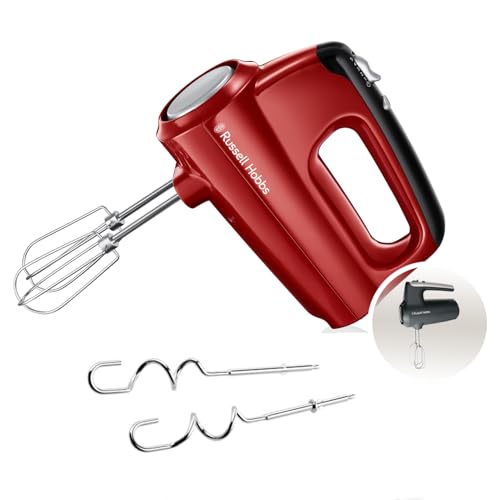 Russell Hobbs Handmixer [Handrührgerät] Desire Rot (5 Geschwindigkeitsstufen+Turbofunktion, 2 spülmaschinengeeignete Rührbesen & Knethaken, Auswurftaste, aufrechte Parkposition) Handrührer 24670-56