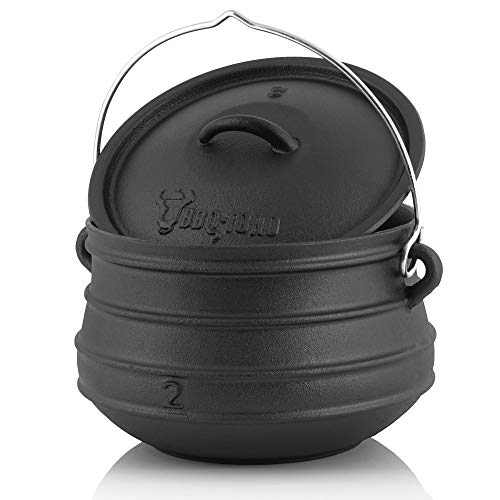 BBQ-Toro Potjie | Gusseisen Hexenkessel Potjie #2, ca. 6 Liter | Guss Kochtopf ohne Füße | Südafrikanischer Dutch Oven | Kochtopf für offenes Feuer, Gusseisen Schmortopf mit Deckel | Fleischtopf