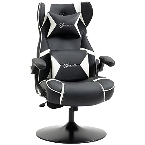 Vinsetto Gaming Stuhl mit Wippen- und Schkelfunktion, ergonomischer Computerstuhl, höhenverstellbar, drehbar Schreibtischstuhl mit Lautsprecher, bis 120 kg belastbar, Schwarz+Weiß
