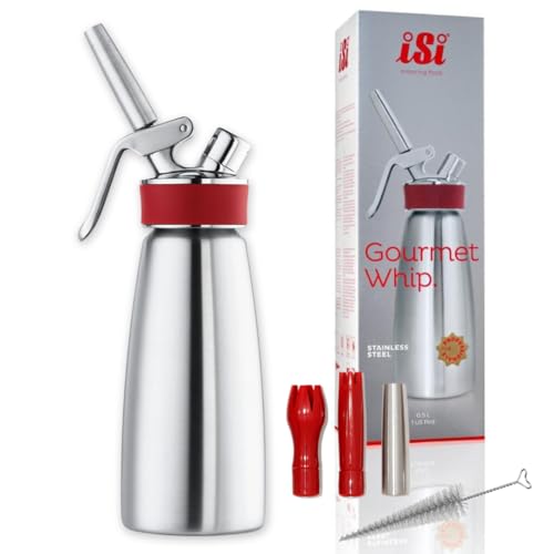 iSi Sahnespender 500ml, Gourmet Whip Plus, 0.5 Liter, aus hochwertigem Edelstahl, Betrieb mit iSi Sahnekapseln, für Sahne, warme und kalte Saucen, Suppen, Espumas und Desserts