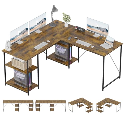 Homall Eckschreibtisch mit Stauraum 150X150X60CM,Schreibtisch L Form,Gaming Schreibtisch,Gaming Desk,Computertisch fürs Homeoffice,Schreibtisch Braun