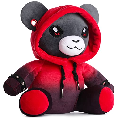 corimori Plüschtier Ember der Punk-Bär Teddy Gothic mit Hoodie, Tunneln und Stickerei, 28cm, schwarz/rot