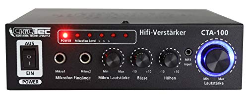 ChiliTec HiFi-Verstärker CTA-100 Cinch Aux In 100 Watt Verstärker Stereo 2-Kanal Mini Endstufe für PC Büro Gaming Schwarz