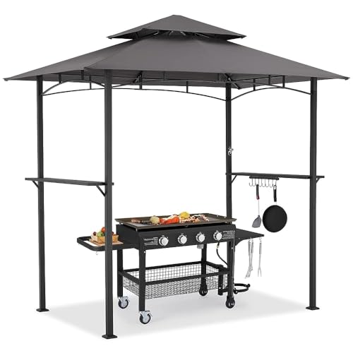 UNIONLINE Grillpavillon 2,4m×1,5m, Grillüberdachung für Außengrill, 2-stufige BBQ-Gazebo-Überdachung für Terrasse, Garten und mehr (Grau)