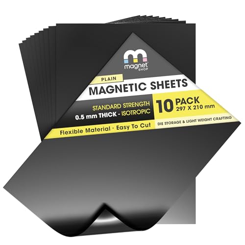 TMS A4 Magnetic Sheets - Magnets for Crafts, 0.5mm Flexible Magnetic Sheeting for Cutting Dies, Art Folders - Make Your own Fridge Magnets for Kitchen, Home and Office (10 Pack) by The Magnet Shop