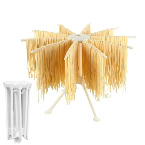 Bugucat Nudeltrockner, Pastatrockner Nudelständer mit 10 Ausziehbare Sprossen für bis zu 2kg Nudeln Tassen Handtücher, Integrierter Transportierstab, Faltbar-Spaghetti-Trockner, Pasta-Trockner