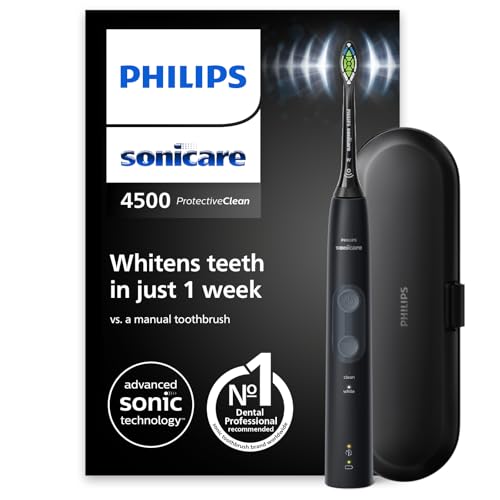 Philips Sonicare ProtectiveClean 4500 elektrische Zahnbürste, Schallzahnbürste mit 2 Putzmodi, Clean und White, Drucksensor, Timer und Reiseetui, Schwarz, Modell HX6830/53