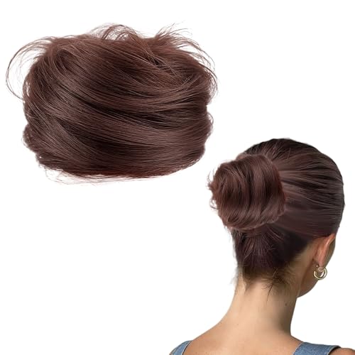 GWAWG Dutt Haarteil mit Haargummi Haarknoten Haarteil Dünnes Haar Fake Dutt Haarbun Haarteile echthaar Frauen Haargummi mit Haaren Haarverlängerung Haardutt Hochzeiten Party Alltag (Dunkelbraun)