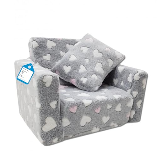 Odolplusz Kindersessel Mini-Sessel Kinderstuhl Relaxsessel Kuschelsessel (Herzen grau + Weiss/pink)