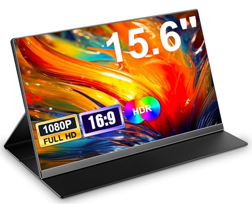 15,6'' Portable Monitor, 1080P FHD Tragbarer Monitor mit Schutzhülle, Tragbarer Mobiler IPS Bildschirm mit Lautsprechern, Ultra-Dünner Zweitbildschirm für Laptop/PC/Mac/Xbox- USB-C & HDMI Anschluss