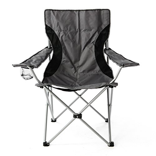 Nexos Campingstuhl Faltstuhl grau schwarz mit Armlehne Getränkehalter Angelstuhl bis 150 kg Tragetasche Polyester Stahlrohr Accessoires-Netz stabil wasserabweisend 90x47x47 cm