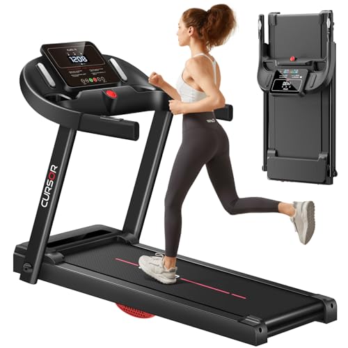 CURSOR FITNESS Laufband Für Zuhause Klappbar 14KM/H,Laufbänder mit Herzfrequenzmonitor, APP und Aufgerüsteter leiser Motor, Treadmill for Home mit 12 Trainingsprogrammen,Max Belastung 136KG